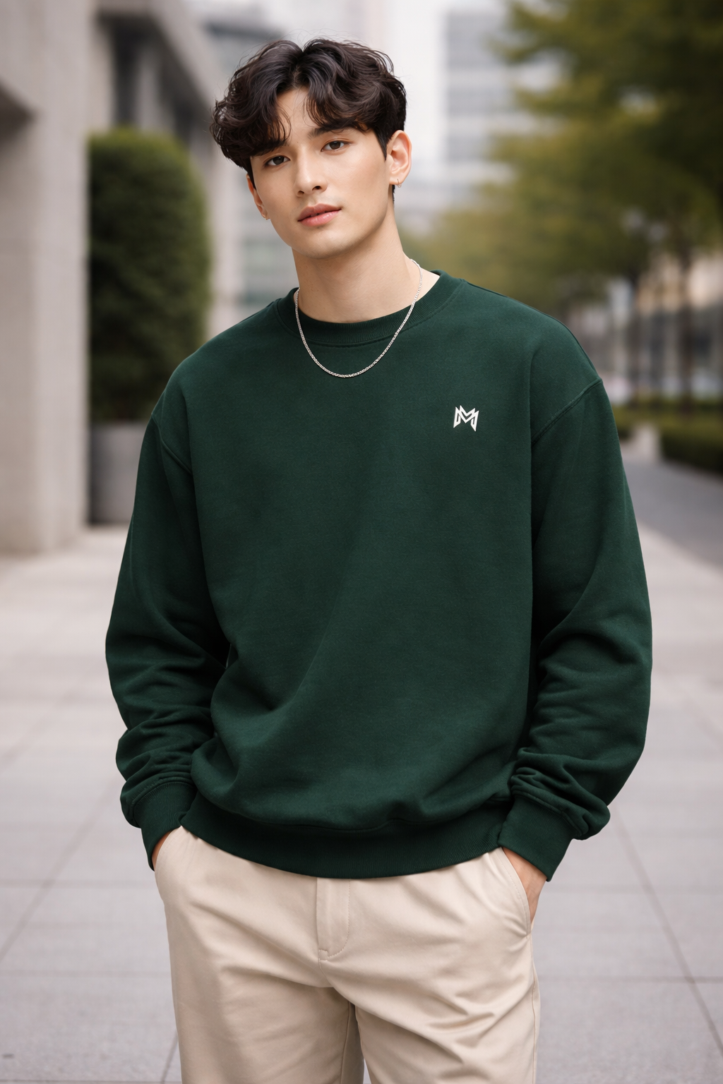 Classic White Crewneck Sweatshirt — Minimal Embroidered Everyday Pullover