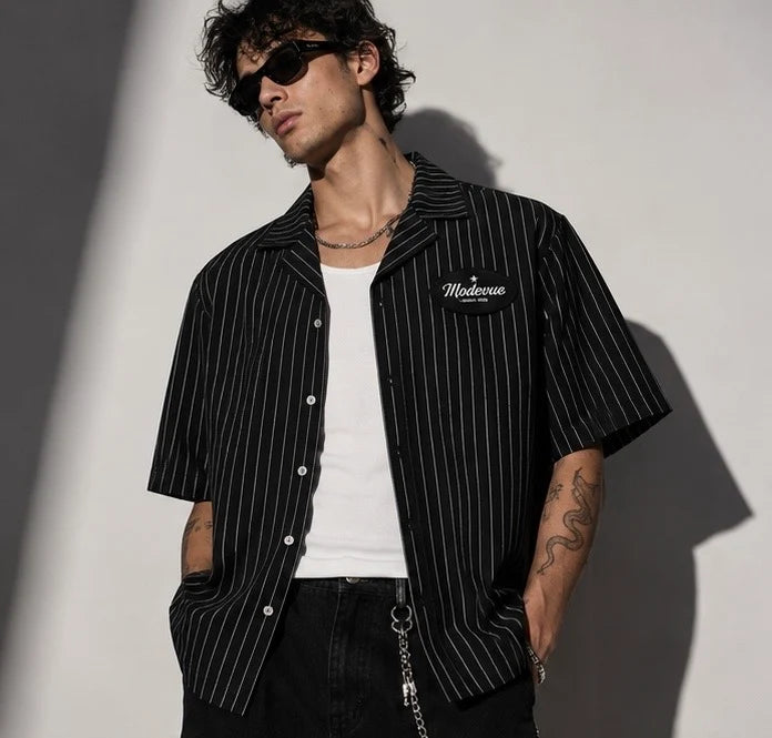 Modevue Men’s Striped Boxy Button-Up Shirt