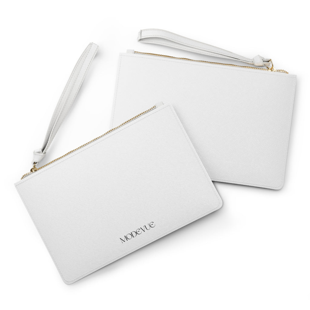 Modevue Minimalist White Clutch Bag — Sleek Wristlet Purse for Events & Everyday