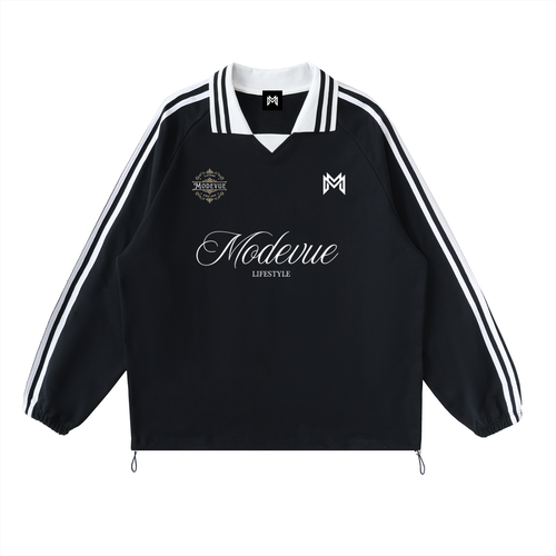 Contrast Striped Lapel Collar Sweatshirt