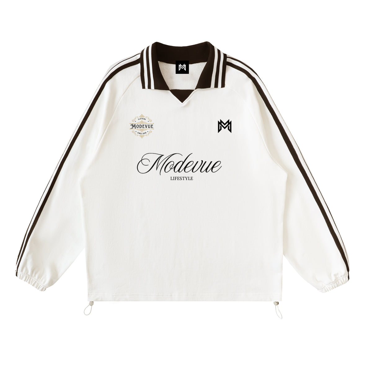 Contrast Striped Lapel Collar Sweatshirt