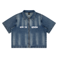 Modevue Unisex Vintage Washed Full-Zip Denim Shirt