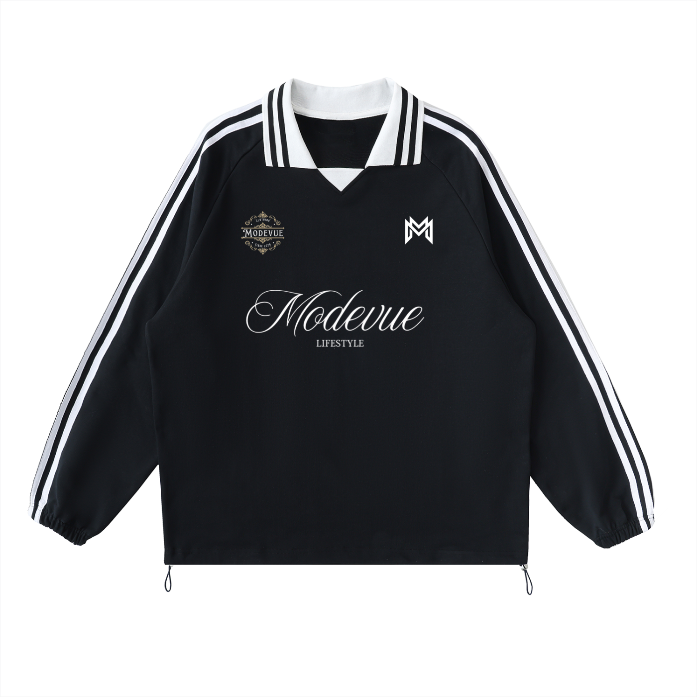 Contrast Striped Lapel Collar Sweatshirt