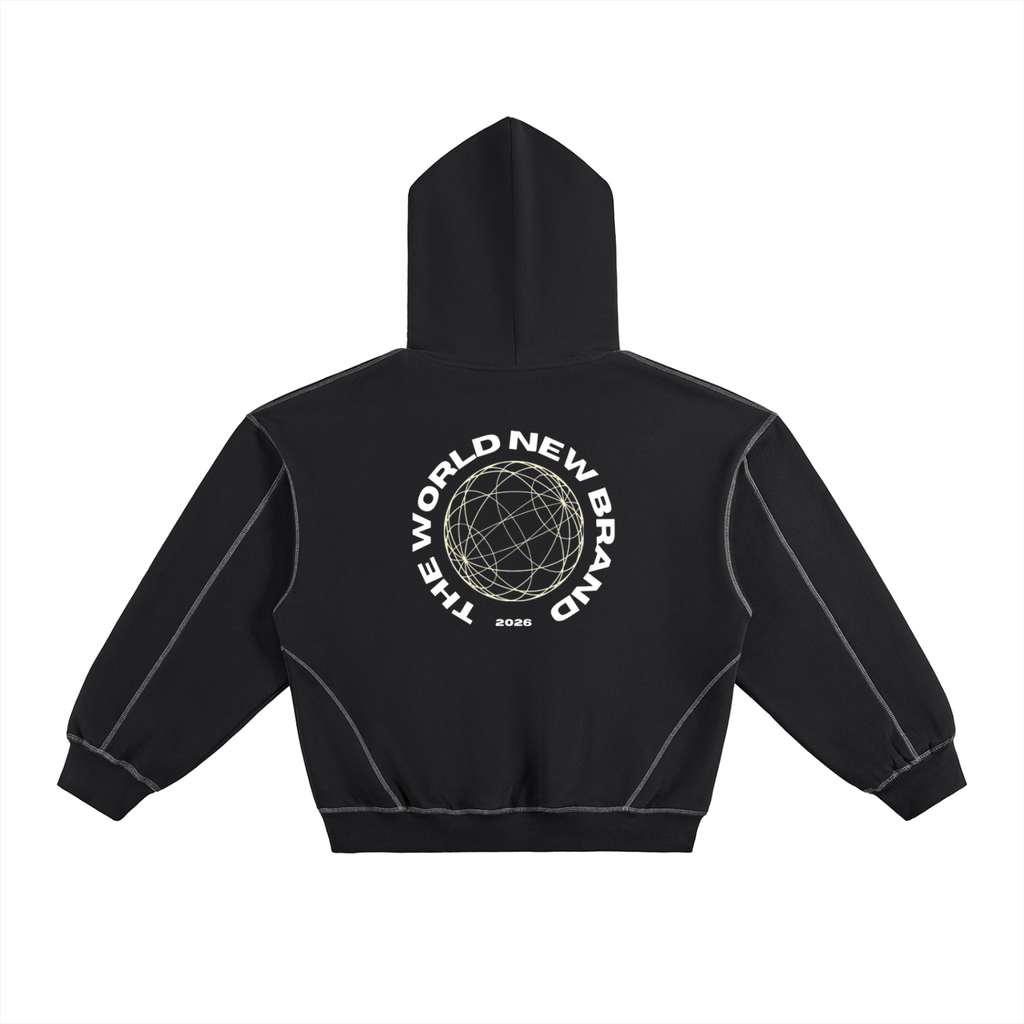 Contrast-Stitched Boxy Fleece Hoodie