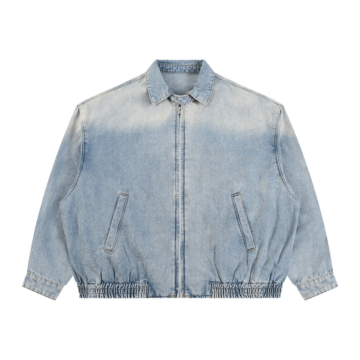 Modevue Unisex Vintage Wash Full-Zip Denim Jacket
