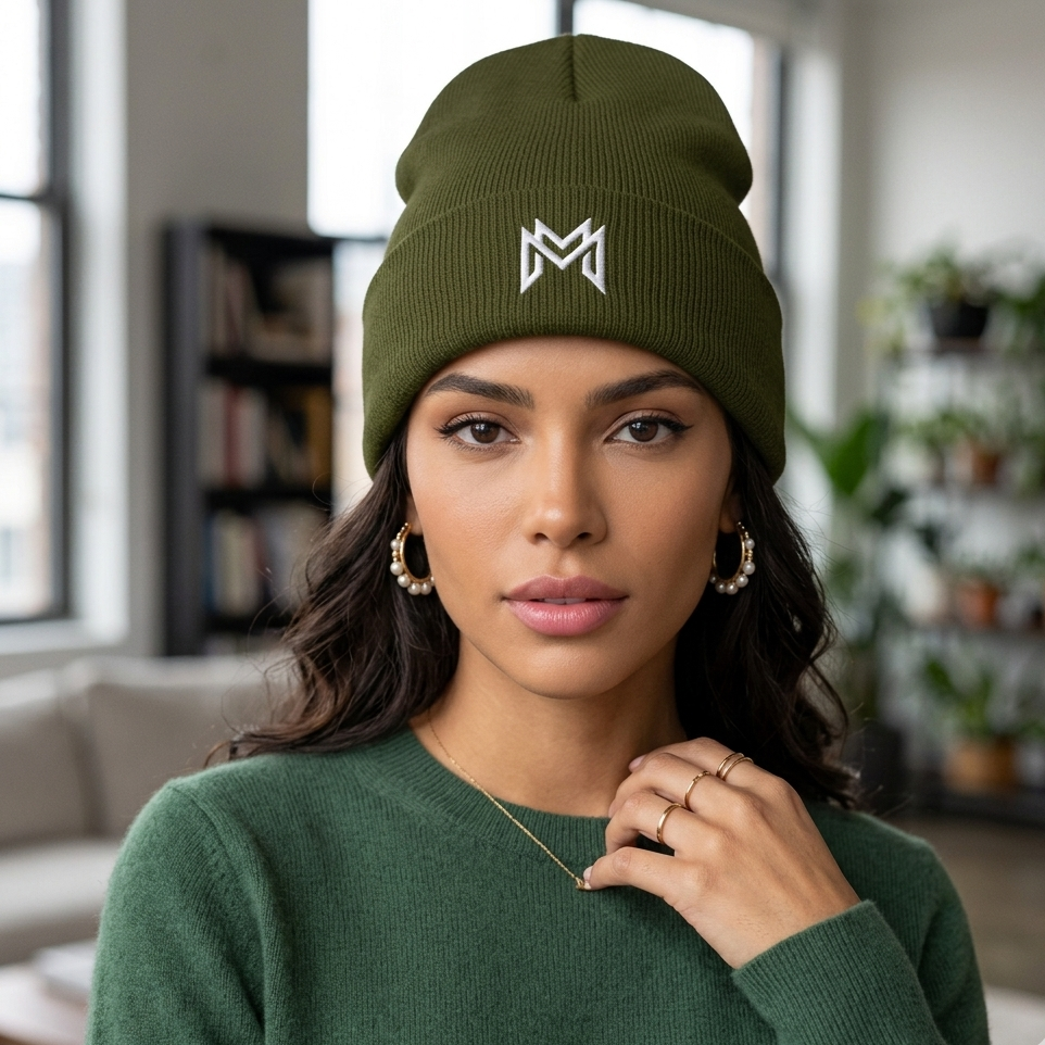 Embroidered Minimalist Logo Beanie — Classic Cuffed Knit Hat