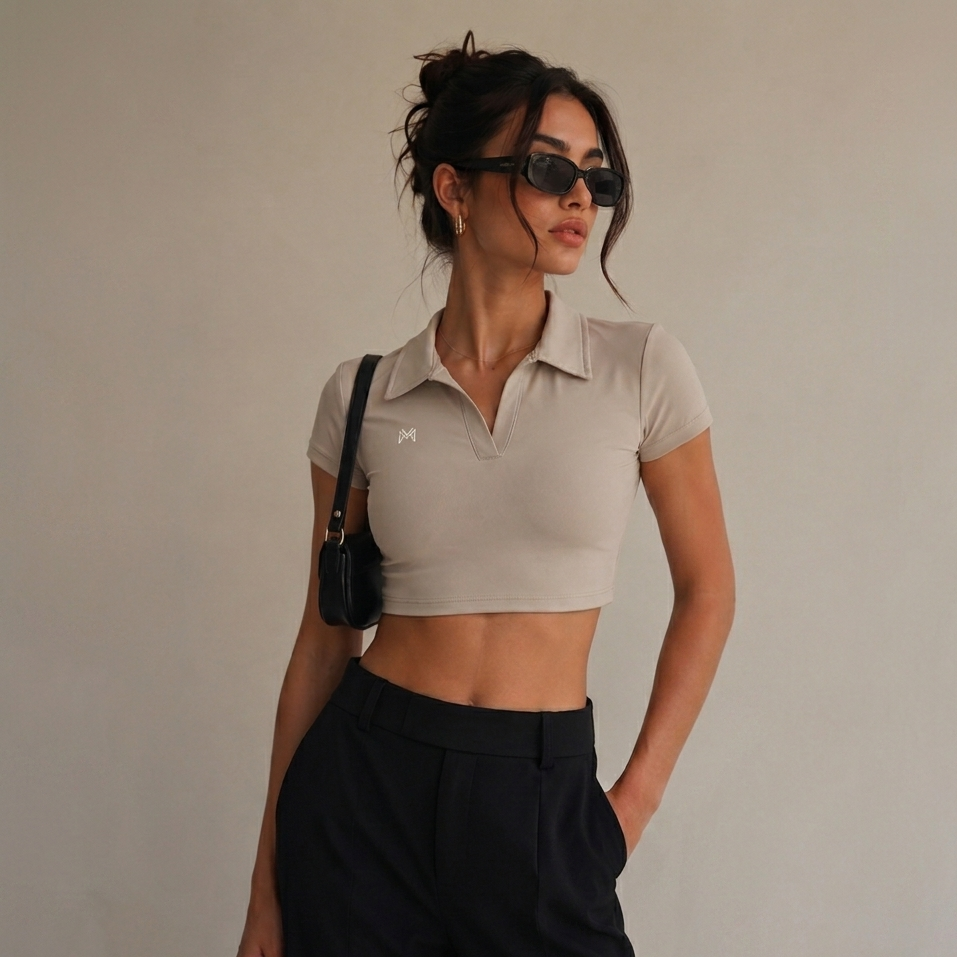 V-Neck Lapel Crop Top