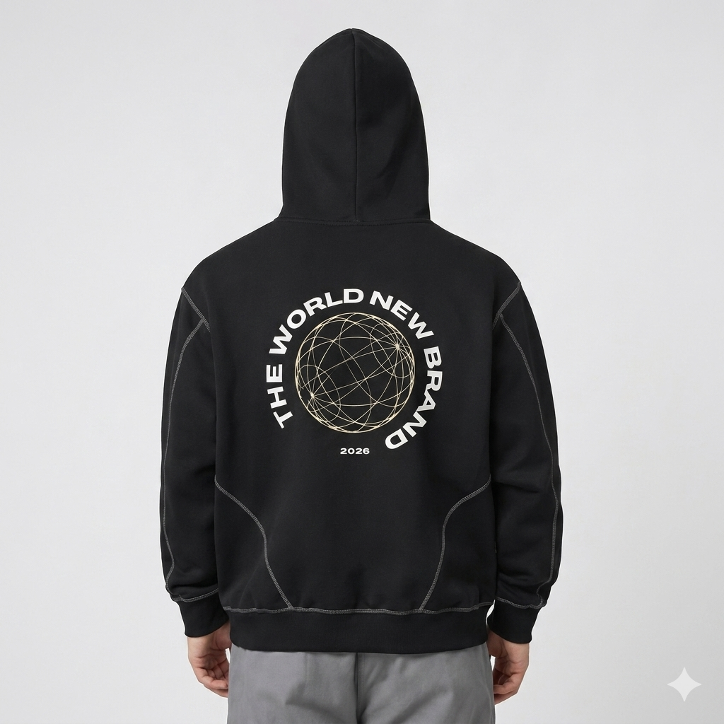 Contrast-Stitched Boxy Fleece Hoodie