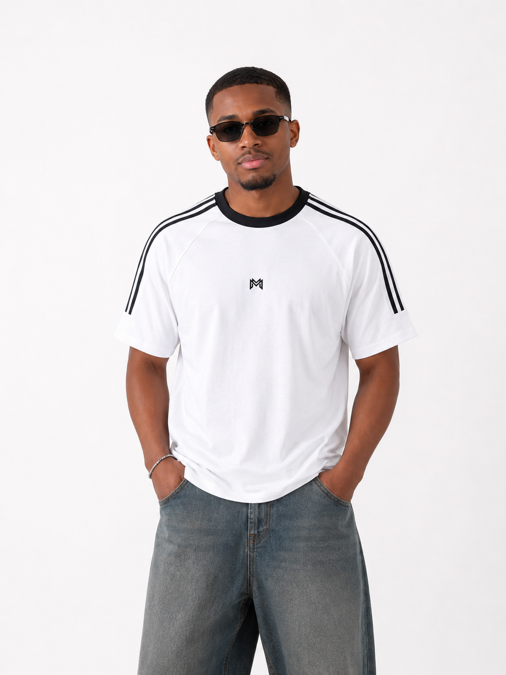 Modevue Men’s Contrast Tape Crewneck Cotton T-Shirt