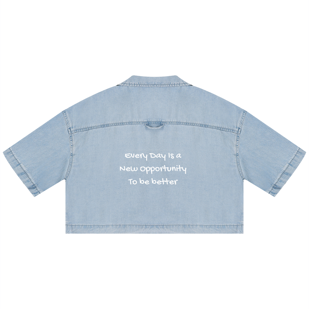 Modevue Women's Vintage Wash Boxy Cropped Shirt