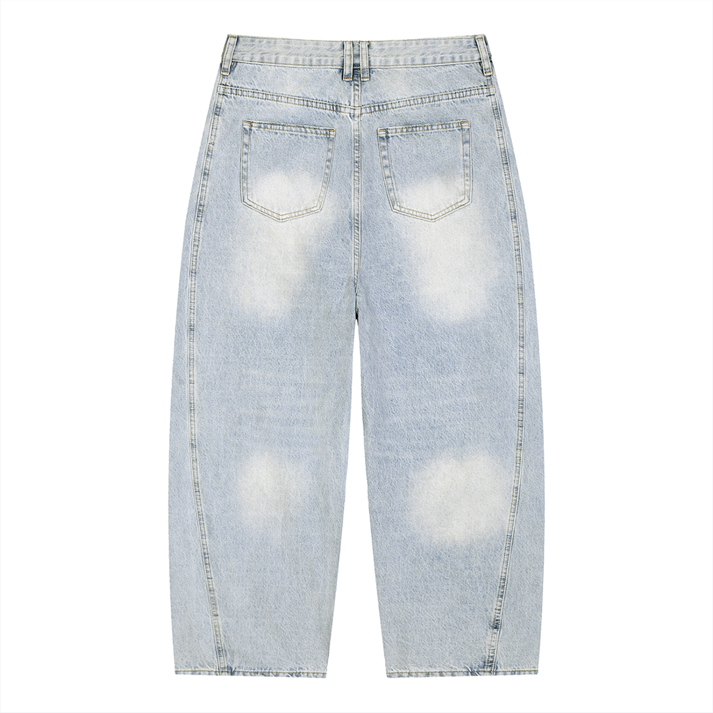 Modevue Men's Vintage Wash Sunfade Barrel Leg Jeans