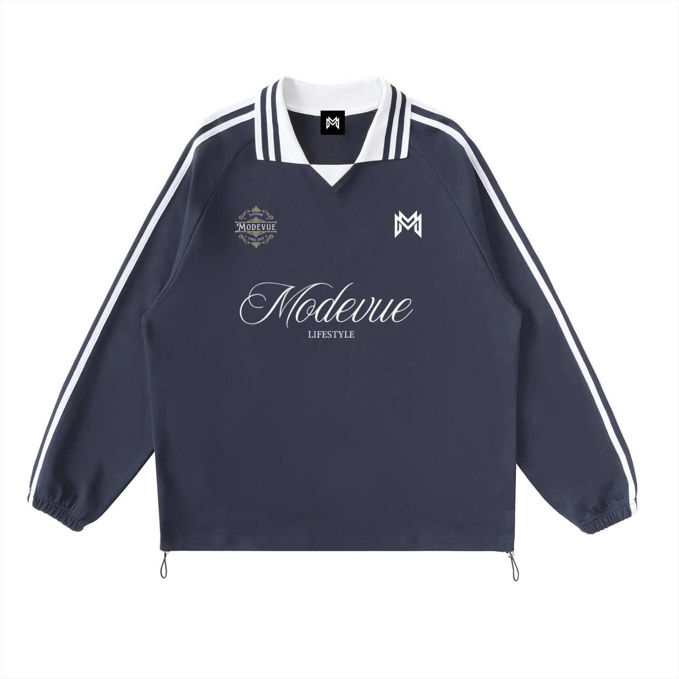 Contrast Striped Lapel Collar Sweatshirt