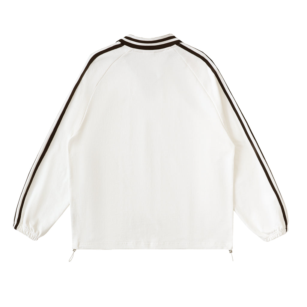 Contrast Striped Lapel Collar Sweatshirt