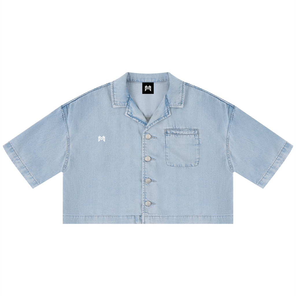 Modevue Women's Vintage Wash Boxy Cropped Shirt