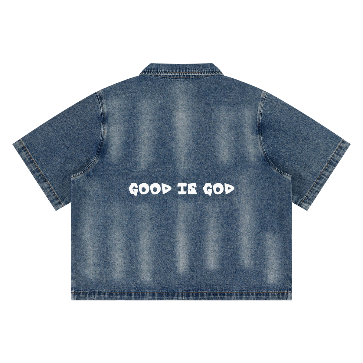 Modevue Unisex Vintage Washed Full-Zip Denim Shirt